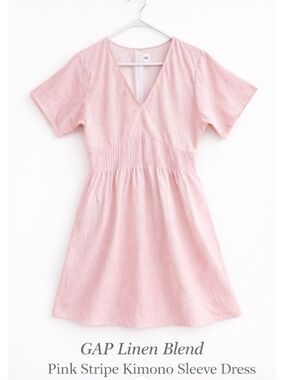 GAP Linen Blend Pink Stripe Kimono Sleeve Dress Size 10